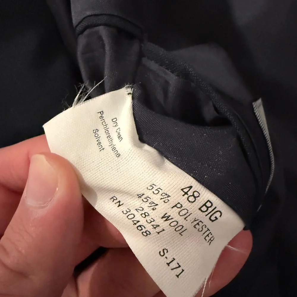 Oakton 2 Piece Suit Mens 48 BIG 38X32 Navy Blue Solid Color Vintage Wool